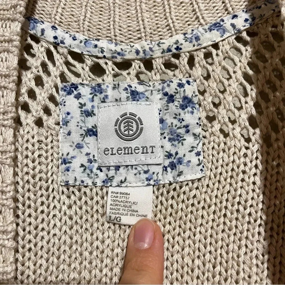 Element Skateboarding Long Cardigan Sweater Size Large Striped Beige Crochet - Picture 2 of 8